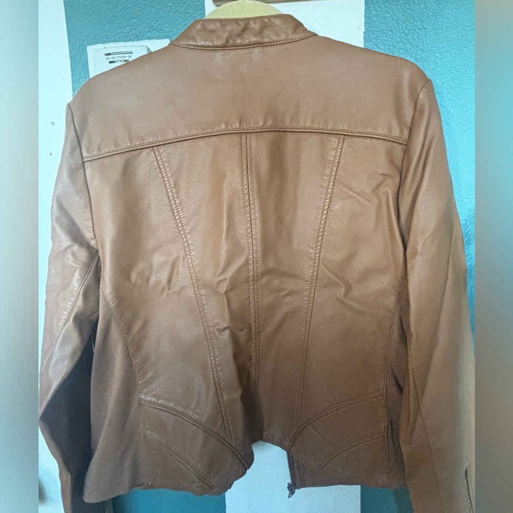 GUESS Women's Tan Faux Leather Moto Jacket - Picture 5 of 6